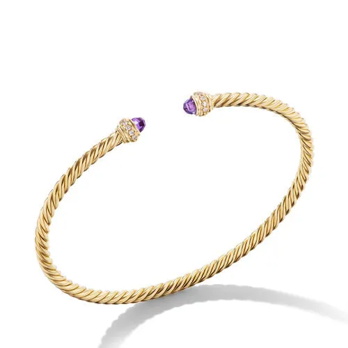 Classic Cablespira Bracelet in 18K Yellow Gold with Amethyst and Diamonds, 3mm