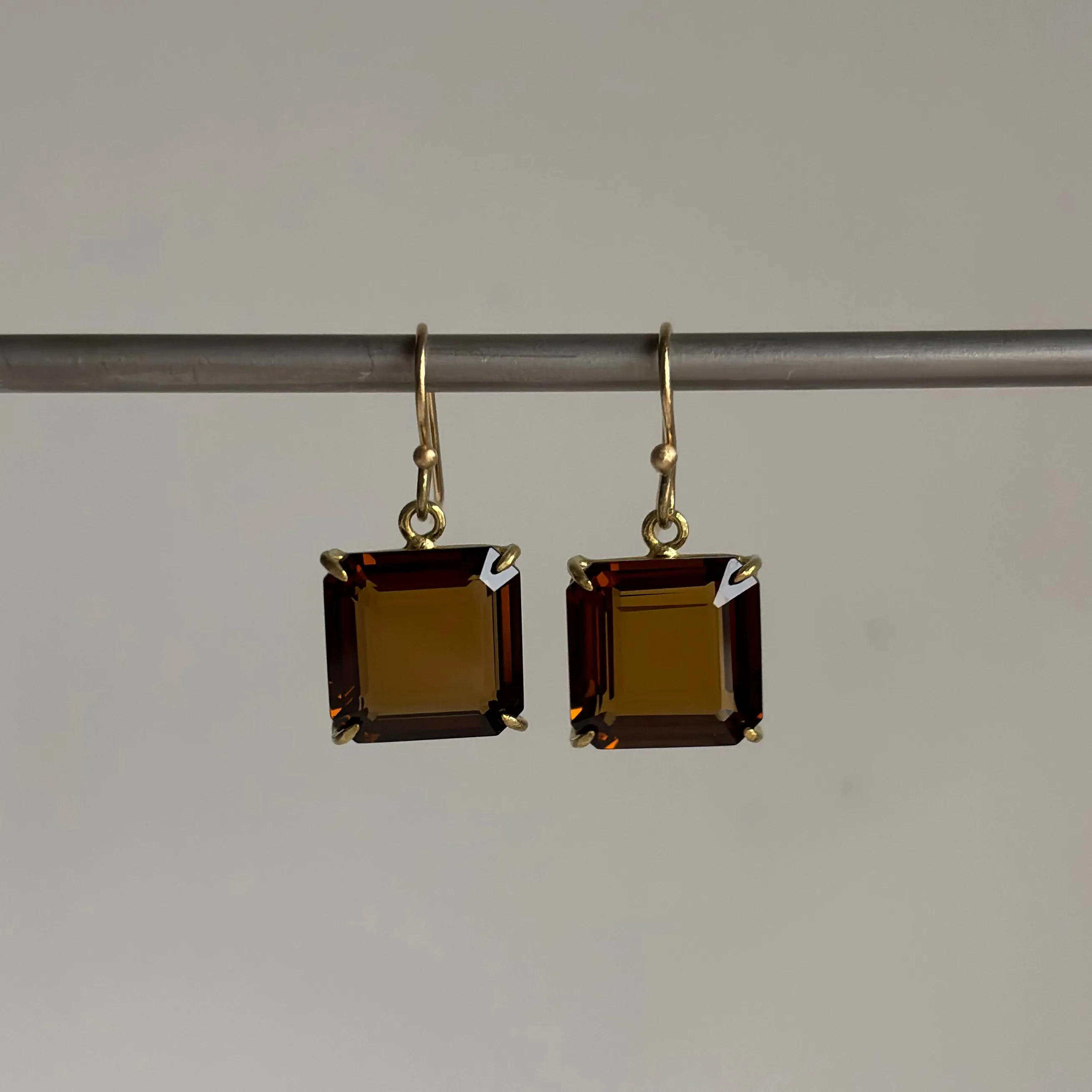 Cognac Quartz Cube Earrings