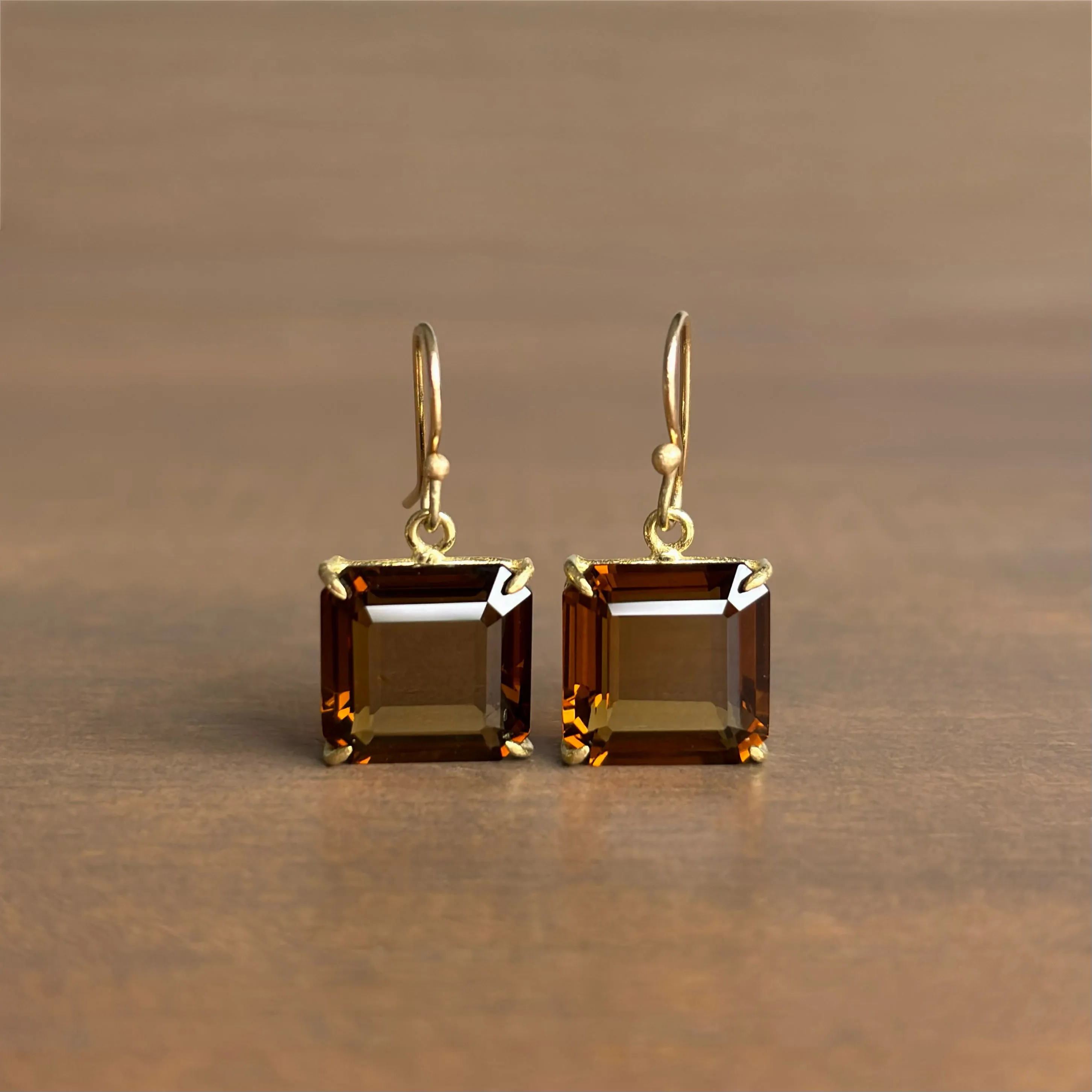 Cognac Quartz Cube Earrings