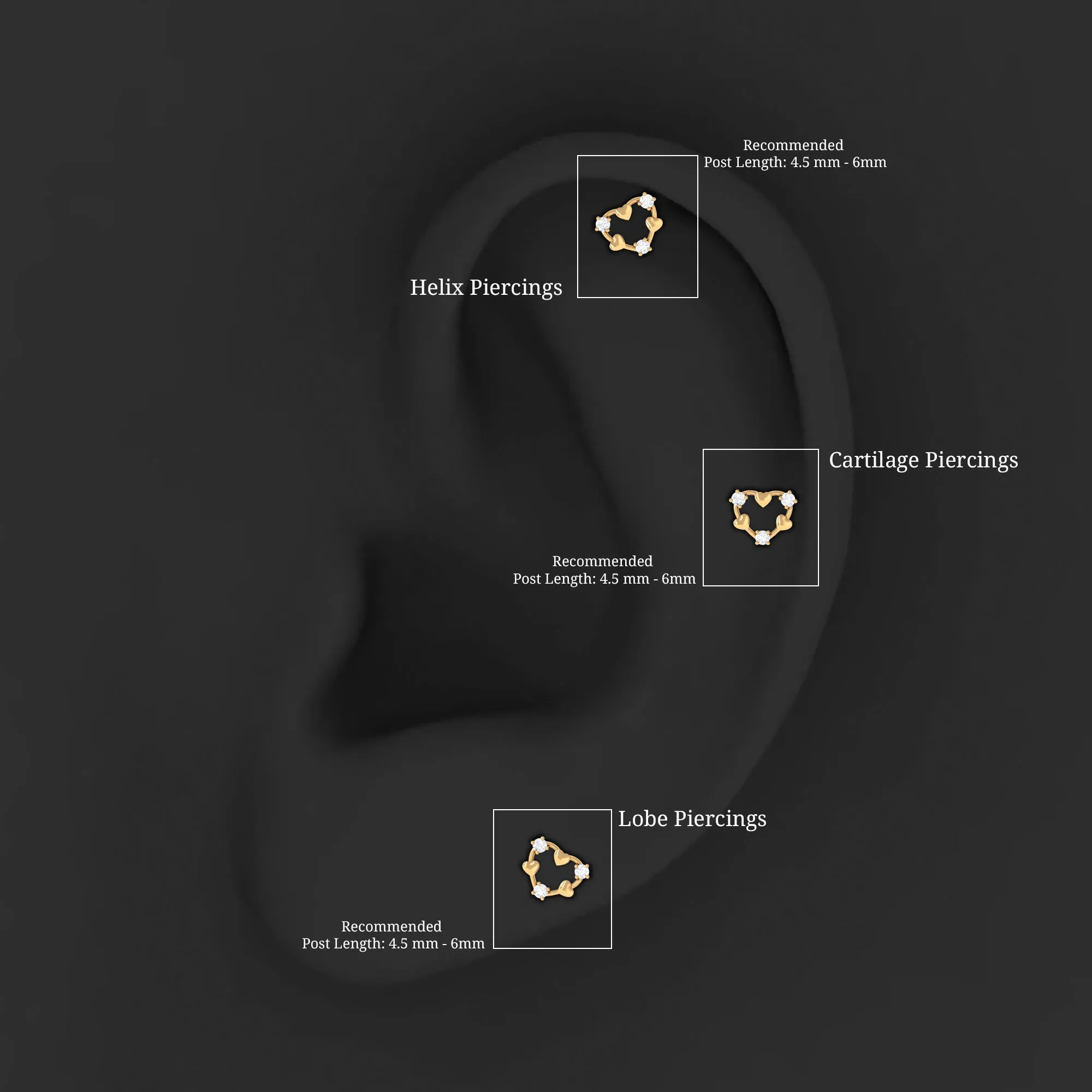 Cute Diamond Heart Cartilage Earring in Gold