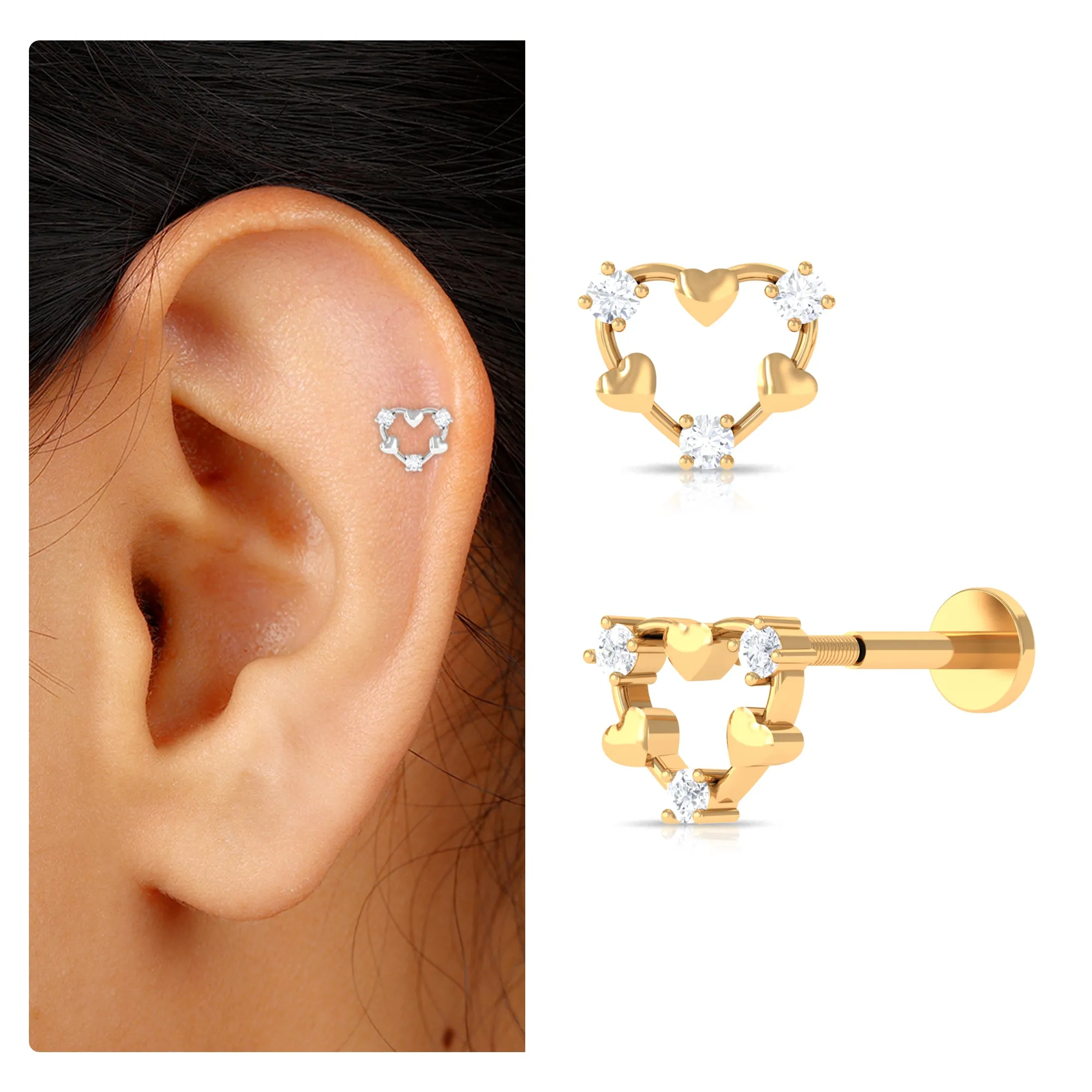 Cute Diamond Heart Cartilage Earring in Gold