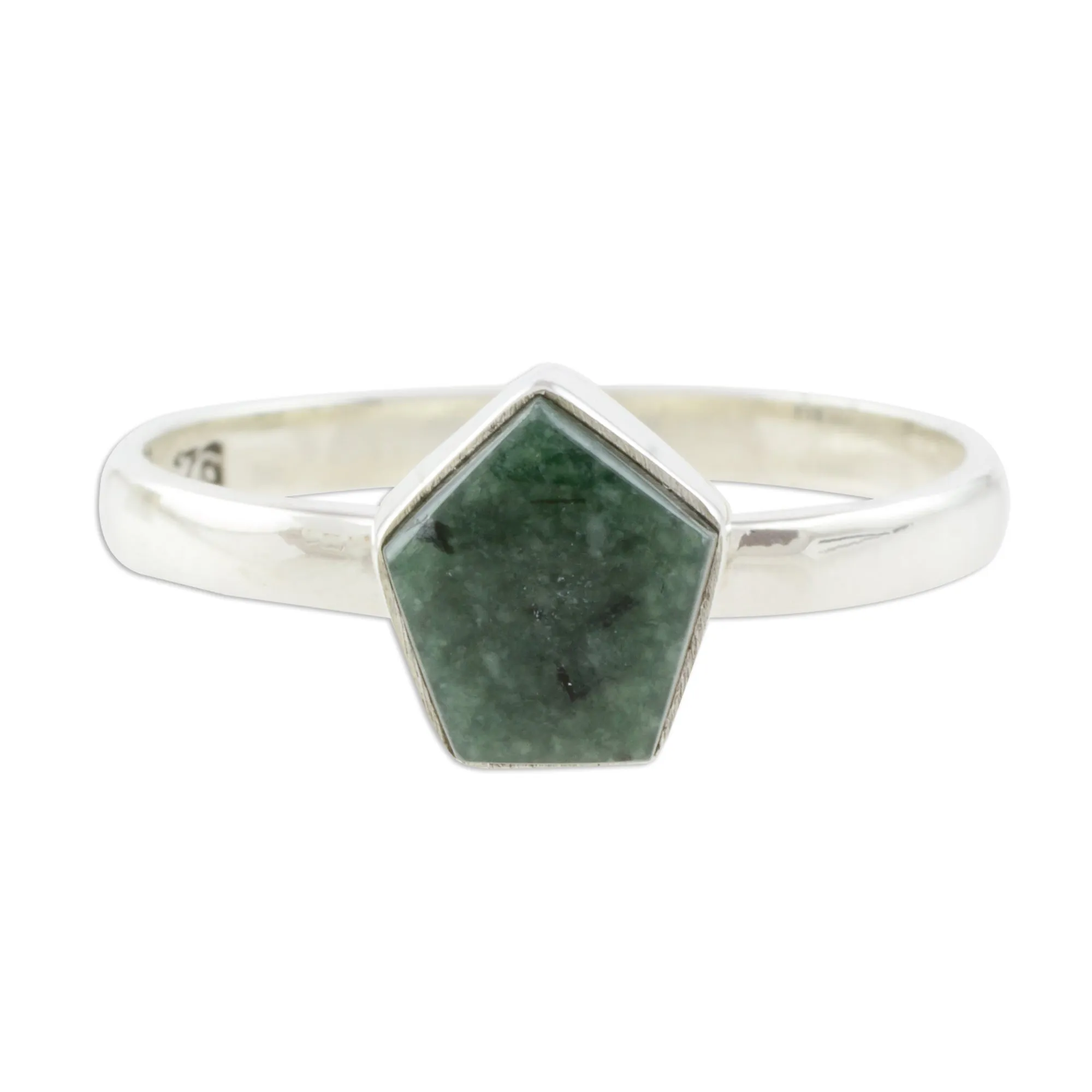 Dark Green Jade Pentagon and Sterling Silver Cocktail Ring - Striking in Dark Green | NOVICA