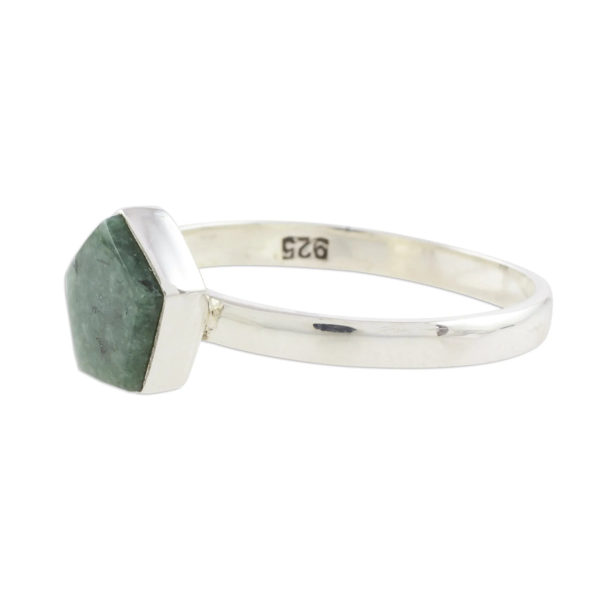 Dark Green Jade Pentagon and Sterling Silver Cocktail Ring - Striking in Dark Green | NOVICA