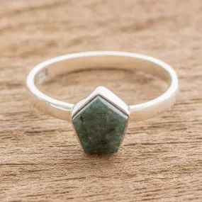 Dark Green Jade Pentagon and Sterling Silver Cocktail Ring - Striking in Dark Green | NOVICA