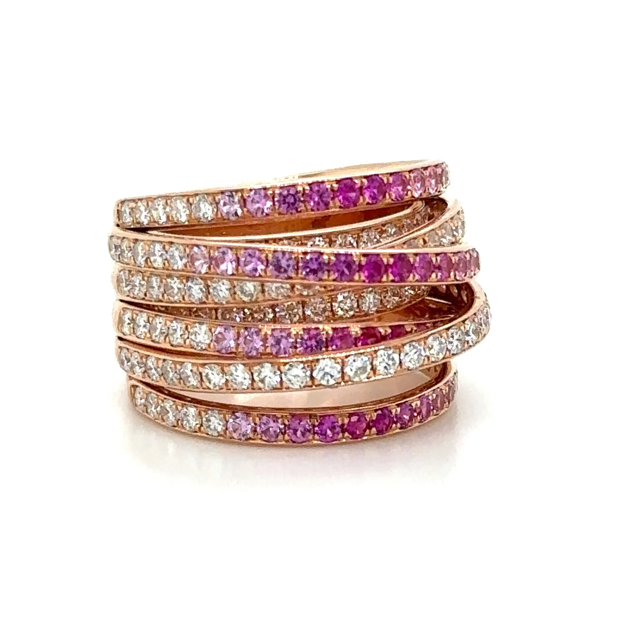Dazzling 3.08ct tw Diamond & Pink Sapphire Overlap Cocktail Right Hand  Ring