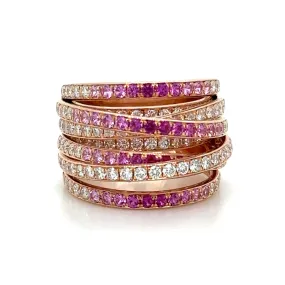 Dazzling 3.08ct tw Diamond & Pink Sapphire Overlap Cocktail Right Hand  Ring