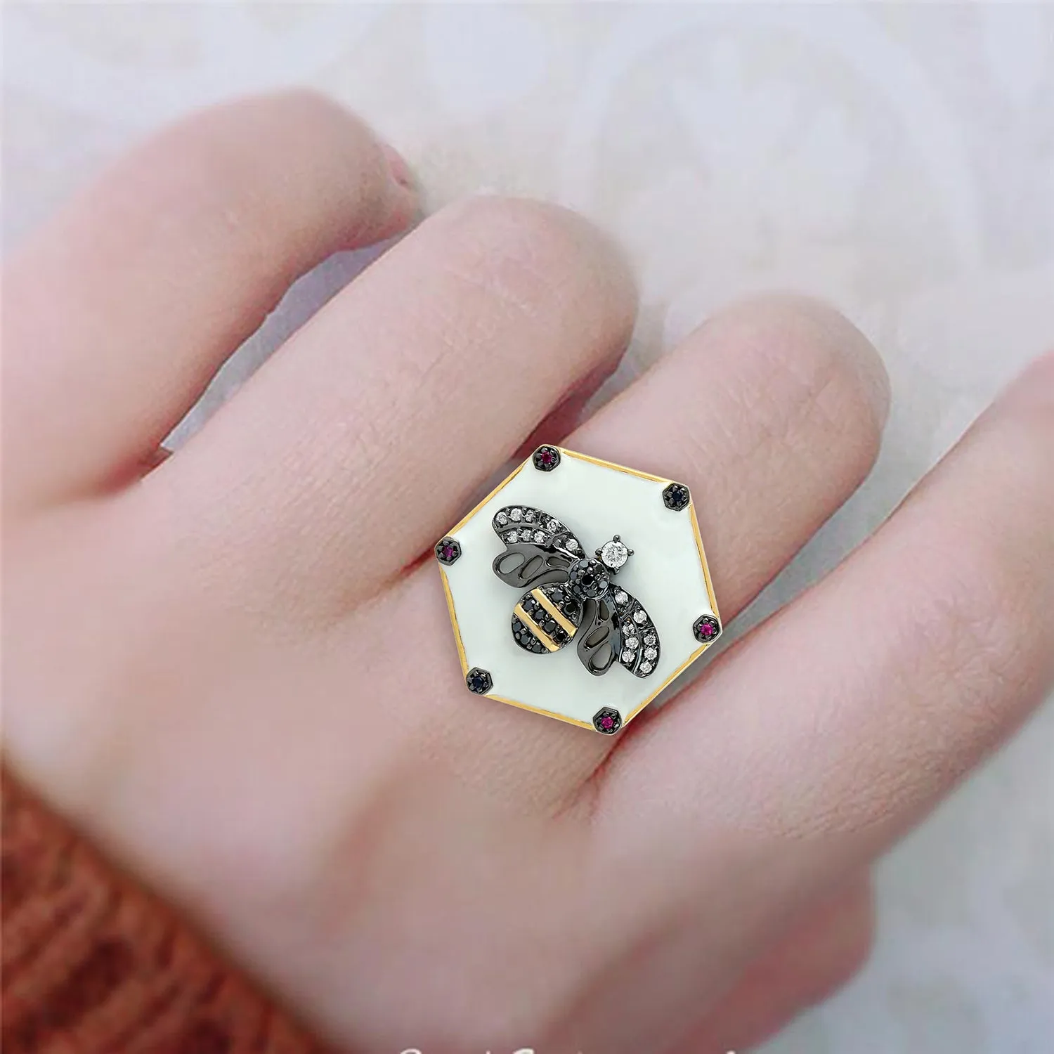 Diamond Cocktail Ring 18k Yellow Gold Diamond Gemstone Handmade Jewelry