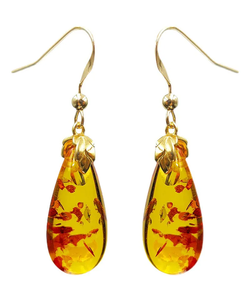 DIY Yellow 14K Gold Amber Water Drop Drop Earrings TW1038