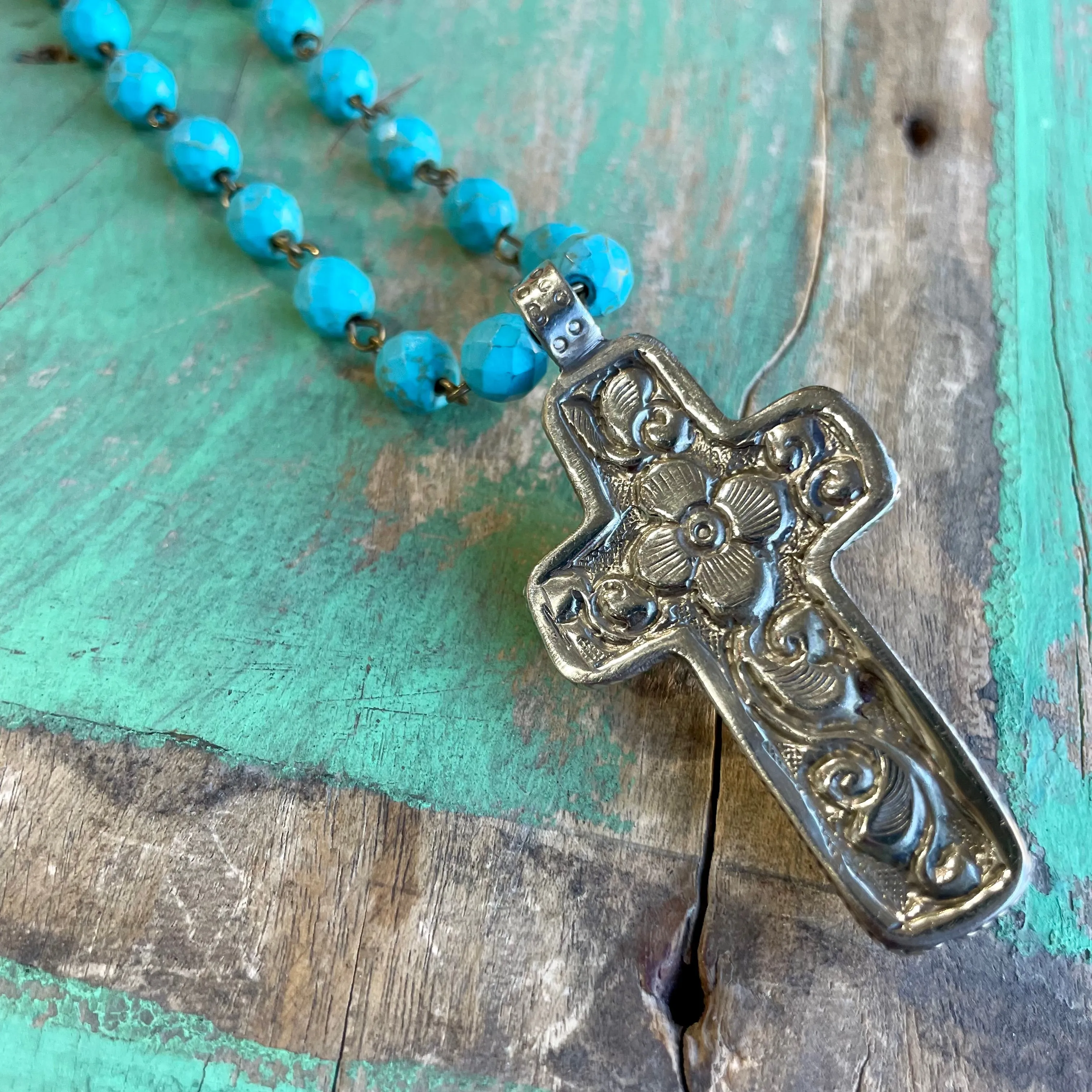 Ebony and Turquoise Cross Necklace