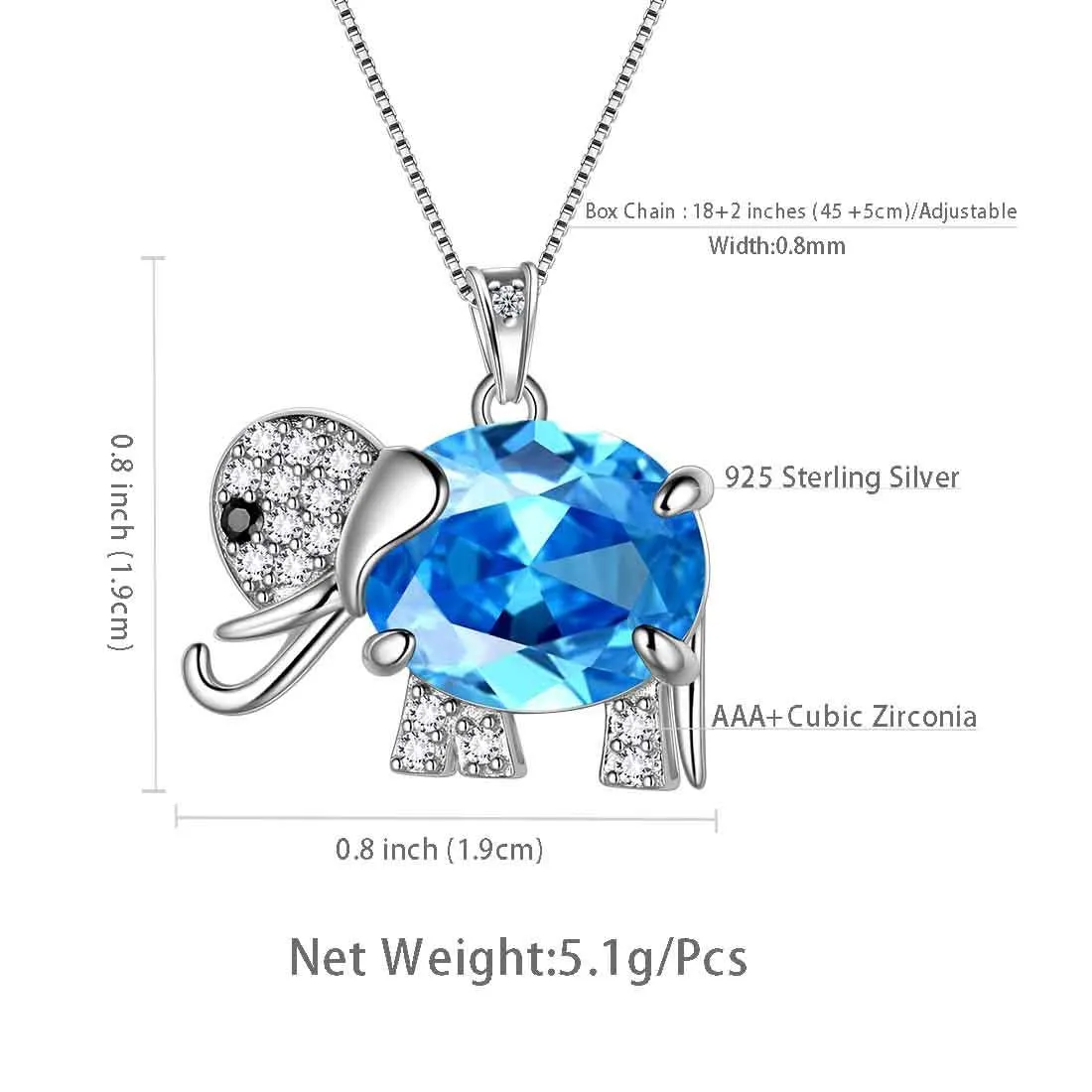 Elephant Birthstone March Aquamarine Necklace Pendant Women Girls Jewelry Birthday Gift