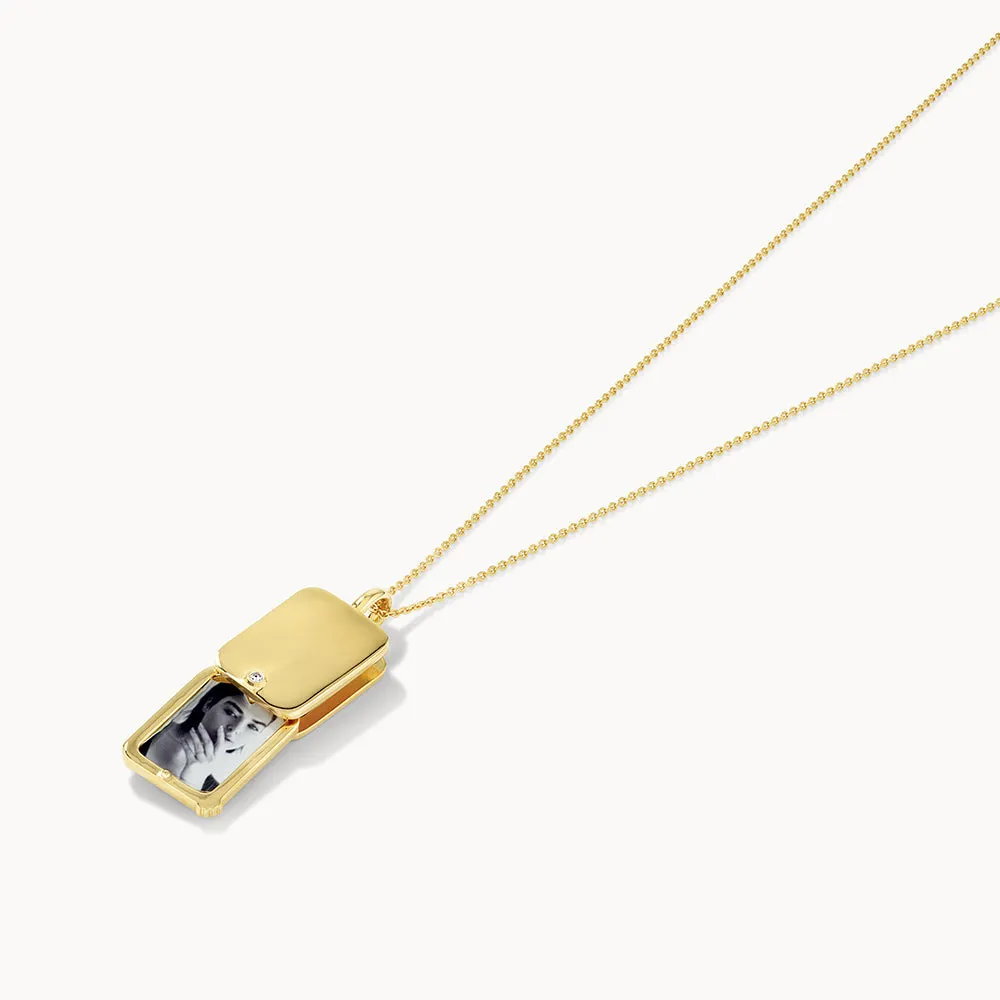 Engravable Rectangle Flip Locket Necklace in Gold