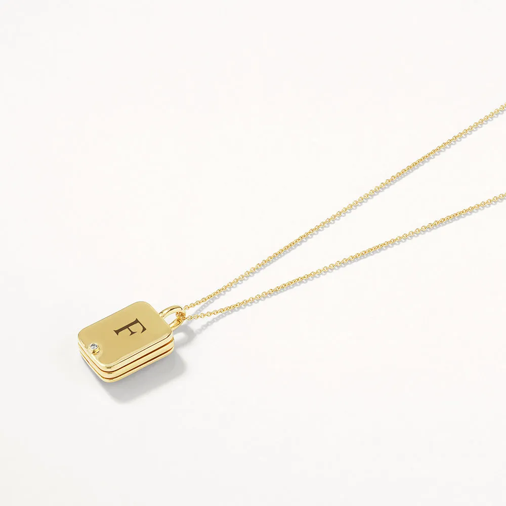 Engravable Rectangle Flip Locket Necklace in Gold