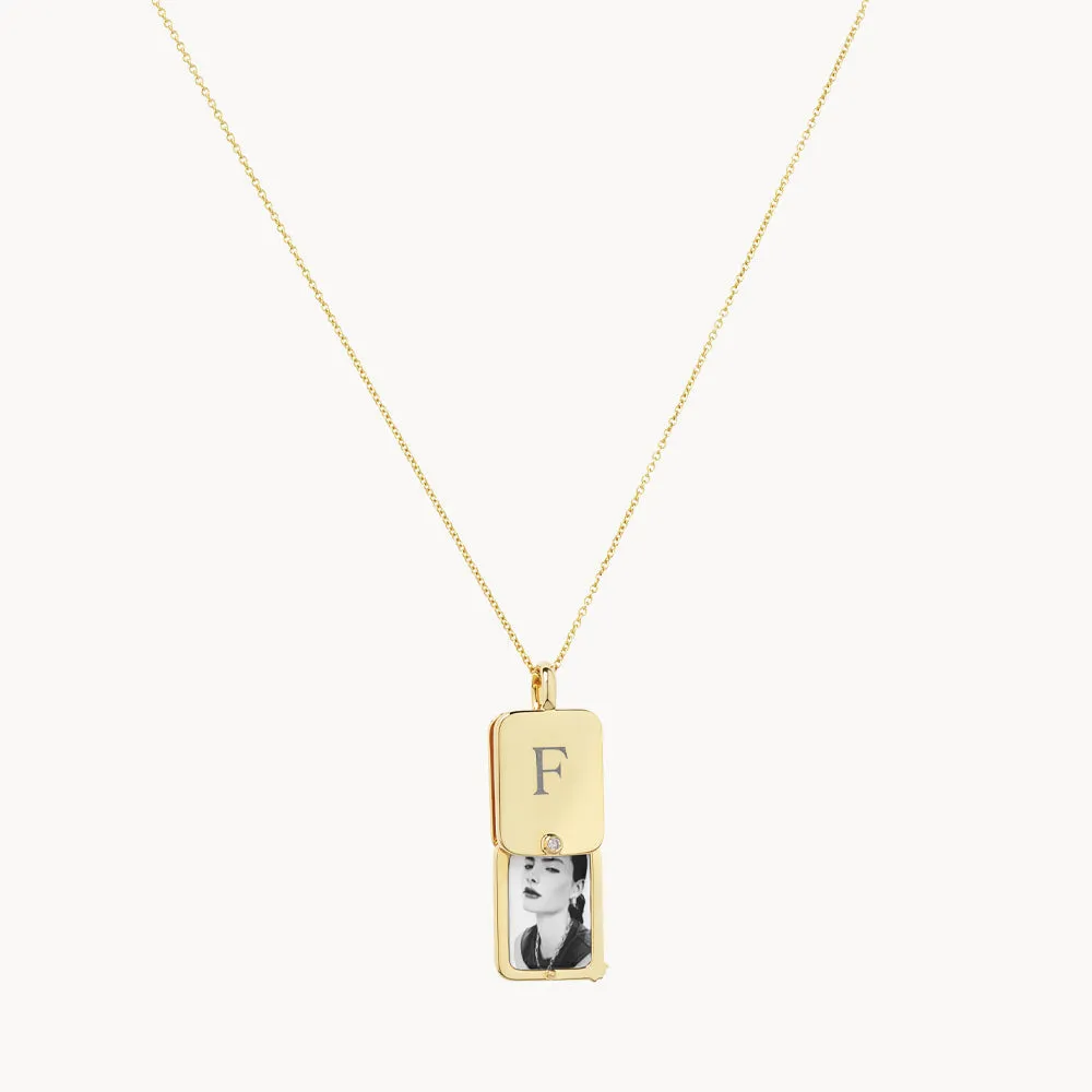 Engravable Rectangle Flip Locket Necklace in Gold
