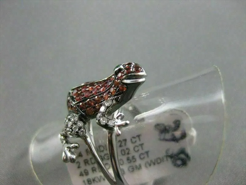 ESTATE WIDE .84CTW EMERALD GARNET & DIAMOND 18KT WHITE GOLD FUN FROG RING