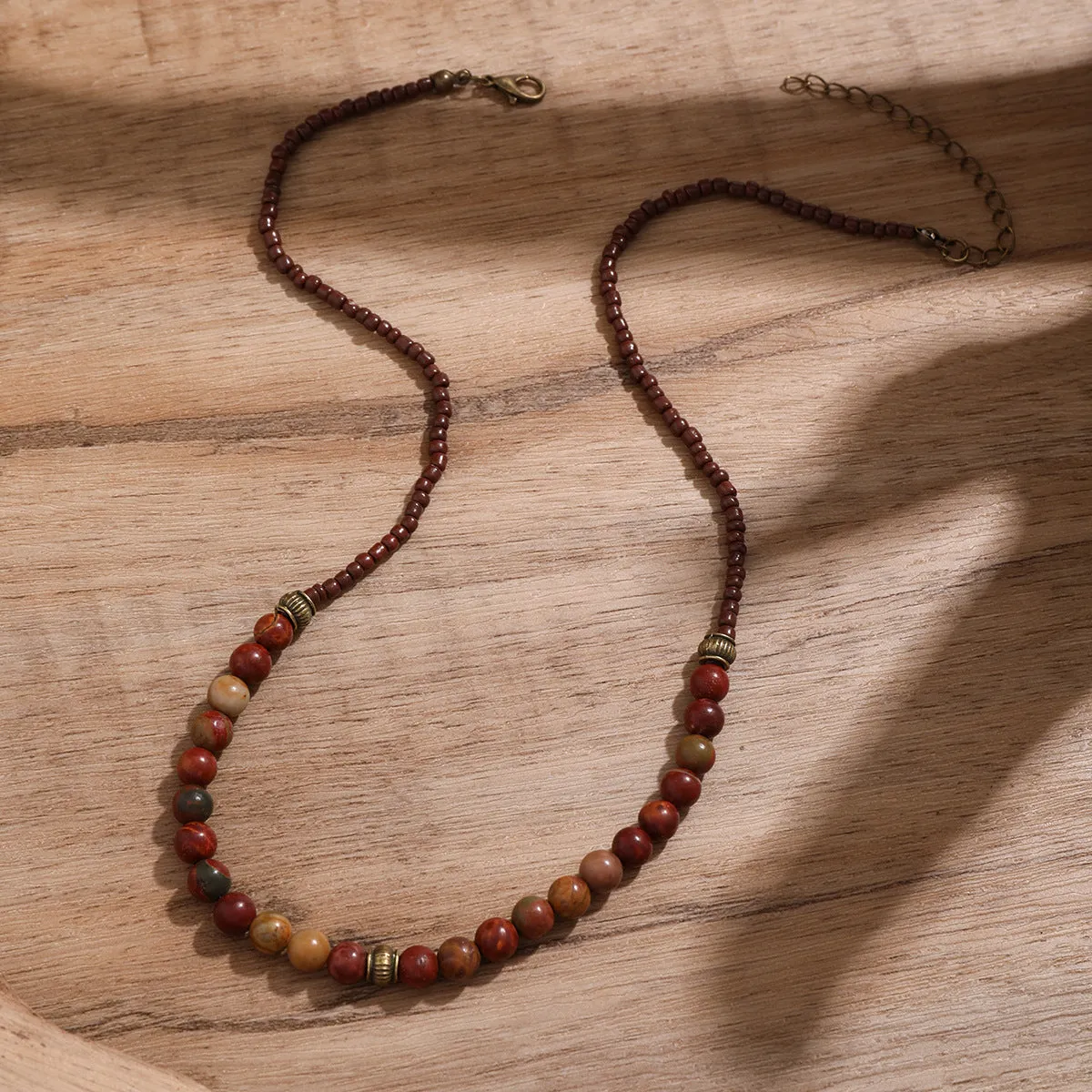 Ethnic Style Turquoise Beaded Necklace with Round Bead Splicing