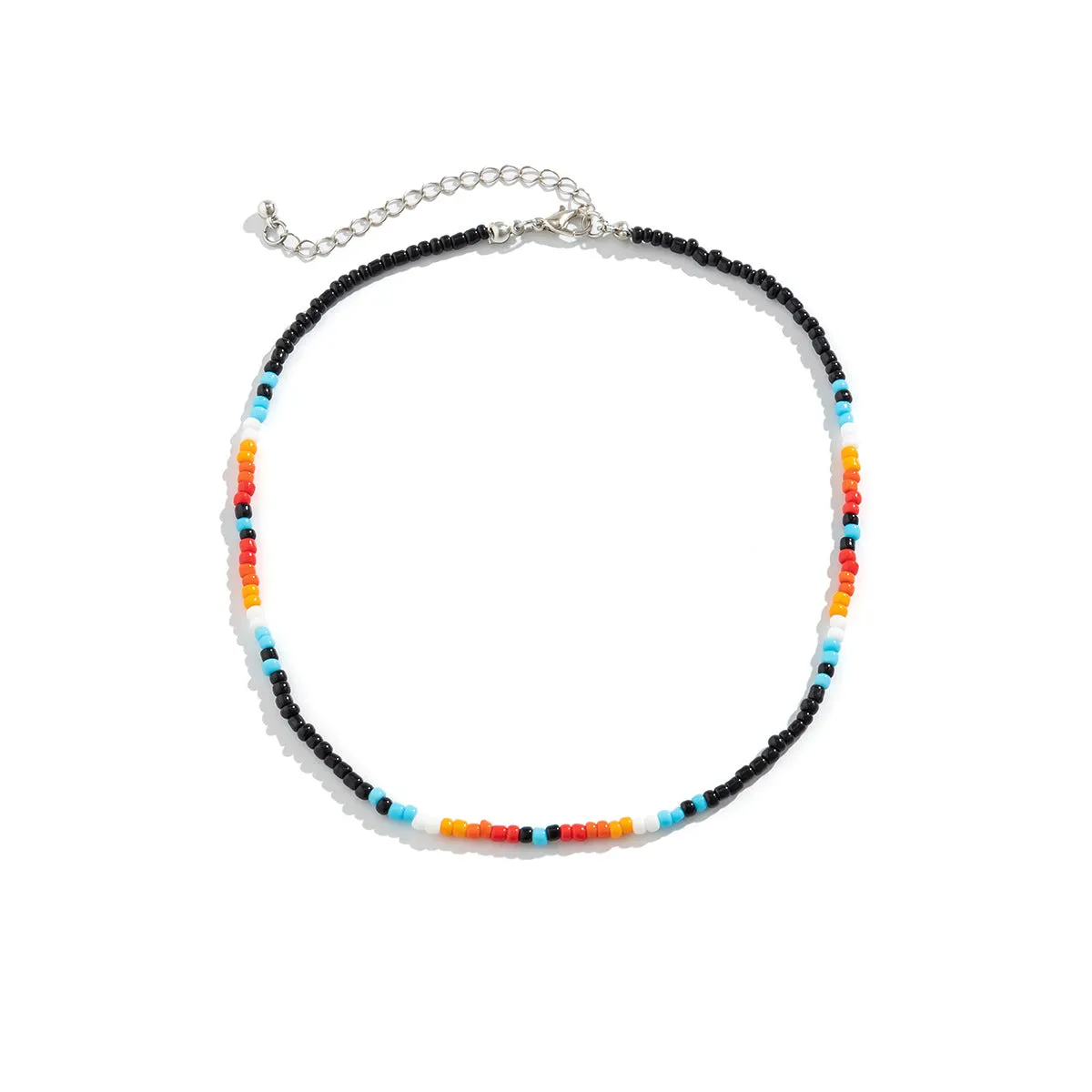 European and American Style Handmade Necklace with Mixed Rice Beads and Turquoise Stones