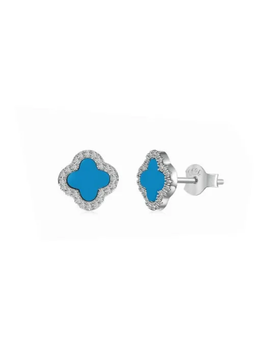 Flower Stud Earrings 925 Sterling Silver Hypoallergenic Waterproof Women's Clover Jewelry KESLEY