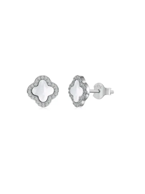 Flower Stud Earrings 925 Sterling Silver Hypoallergenic Waterproof Women's Clover Jewelry KESLEY