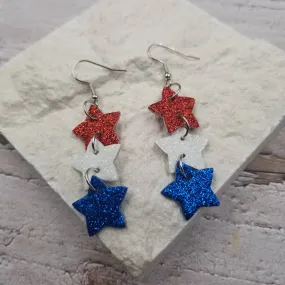 Fourth of July Metallic Stars Leather Drop Earrings