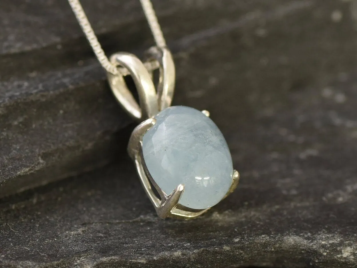 Genuine Aquamarine Necklace - Dainty Blue Pendant - March Birthstone Necklace
