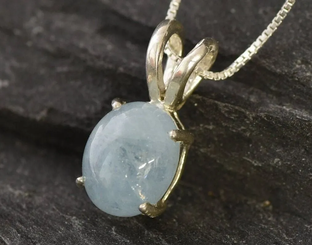 Genuine Aquamarine Necklace - Dainty Blue Pendant - March Birthstone Necklace
