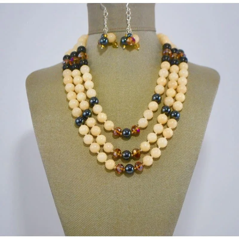 Genuine Jade Multi Strands Jade With Hematite Ascent Women's Necklace