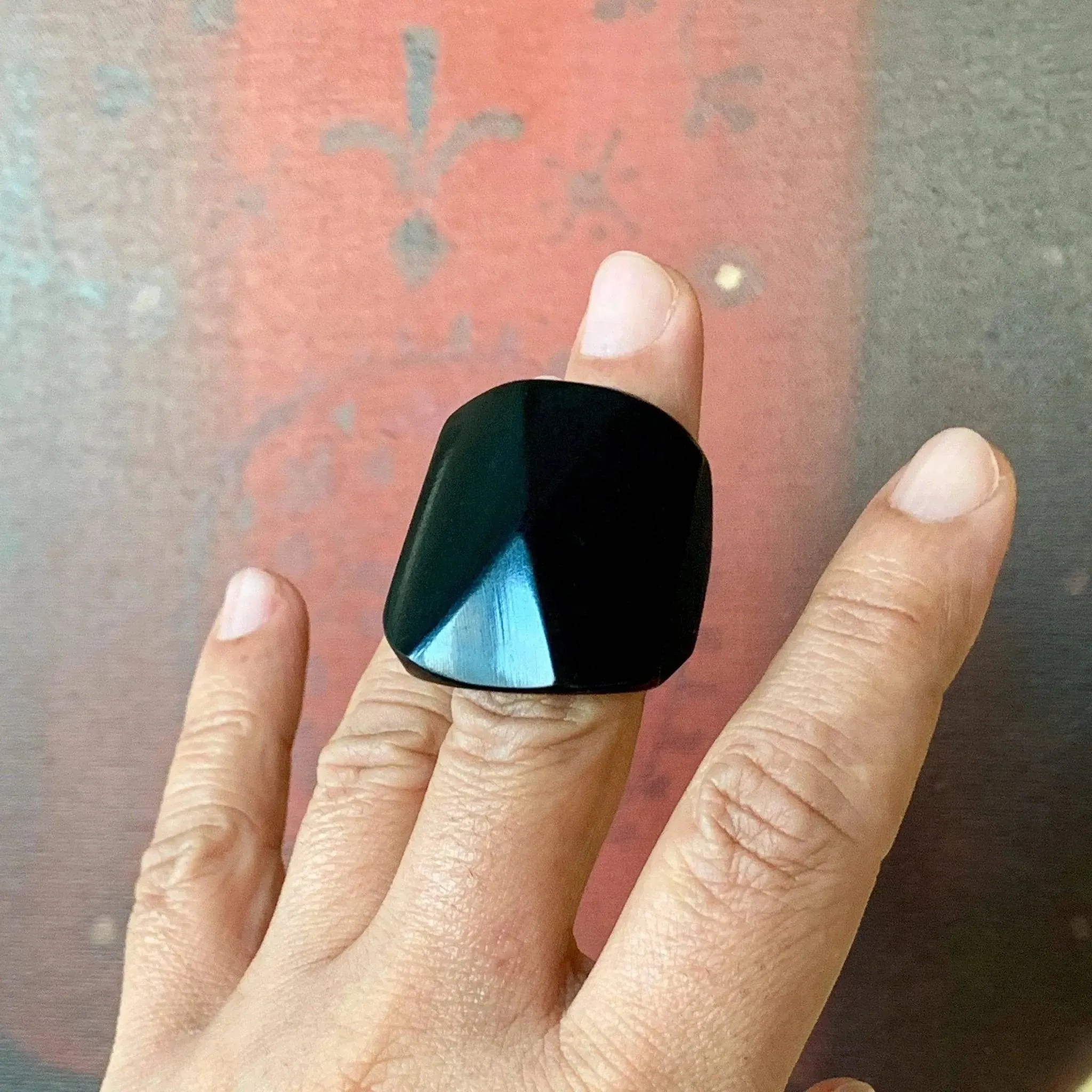 Geometric Black Pyramid Ring