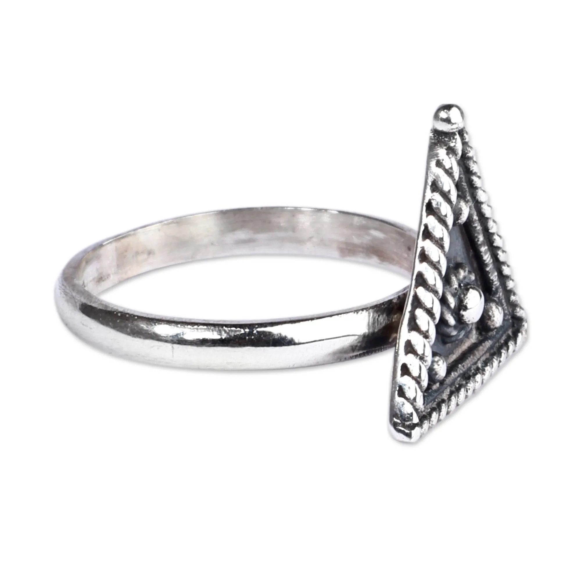 Geometric Oxidized Sterling Silver Cocktail Ring - Three Sides | NOVICA