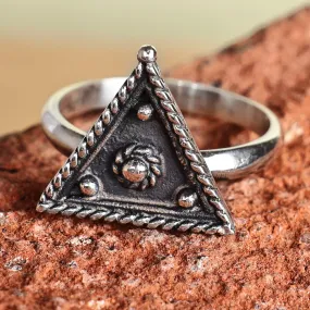 Geometric Oxidized Sterling Silver Cocktail Ring - Three Sides | NOVICA
