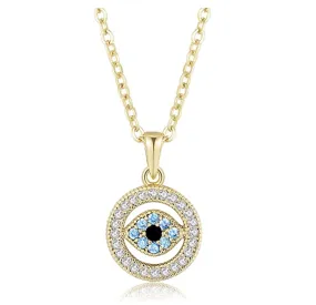Gold Blue Evil Eye Diamond Jewish Necklace Yoga Jewelry Islamic Muslim Gift Chain 18in.