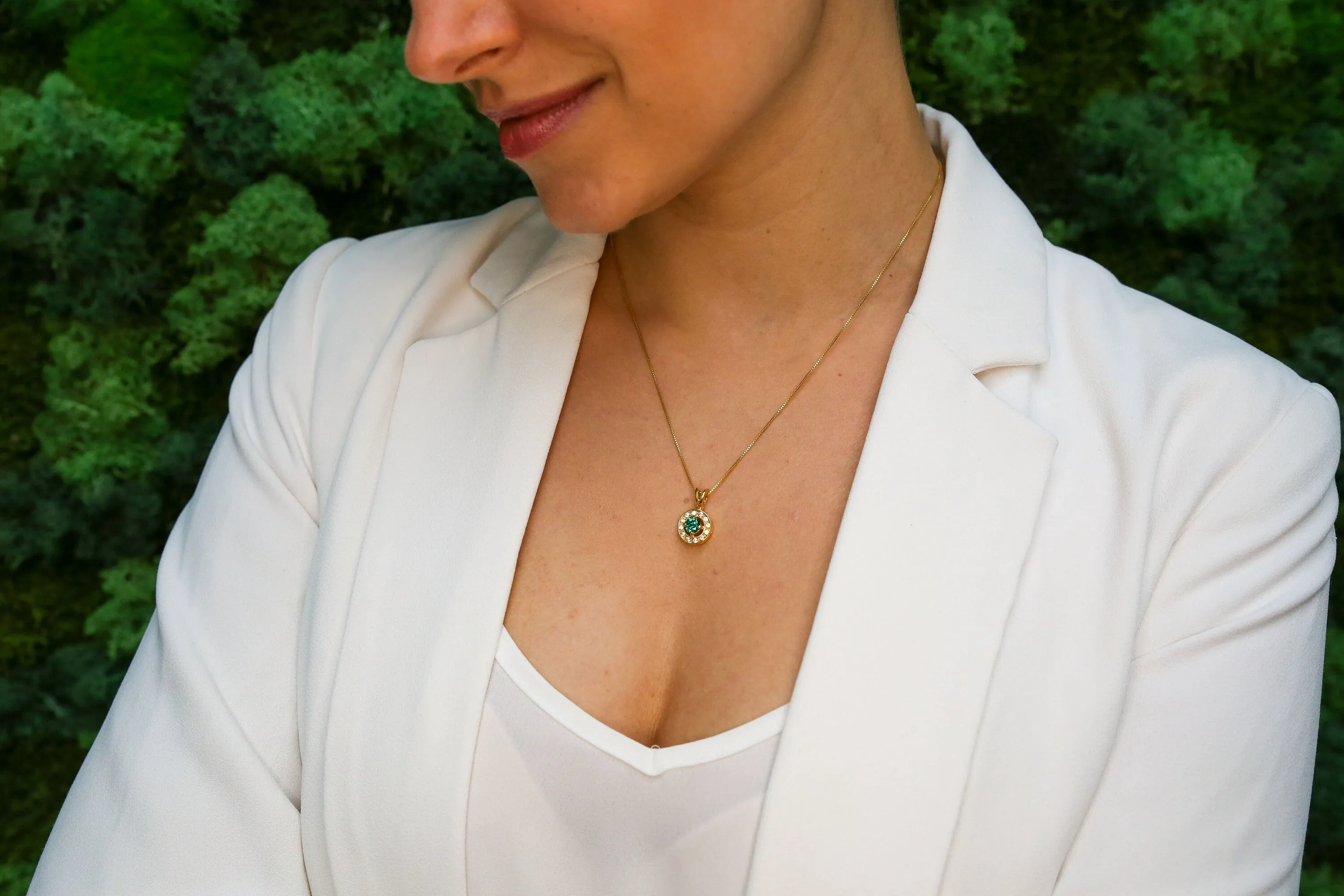 Gold Peridot Pendant - Natural Peridot Necklace, Round Dainty Green Pendant
