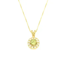 Gold Peridot Pendant - Natural Peridot Necklace, Round Dainty Green Pendant