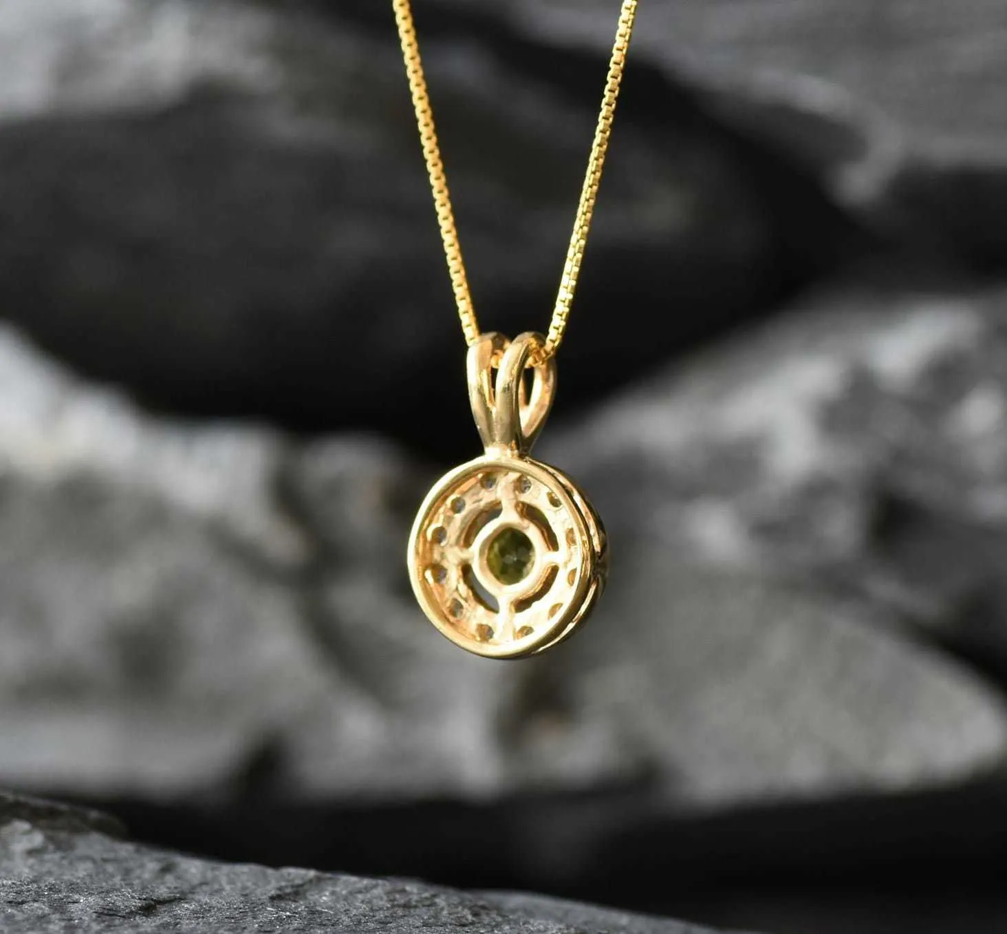 Gold Peridot Pendant - Natural Peridot Necklace, Round Dainty Green Pendant