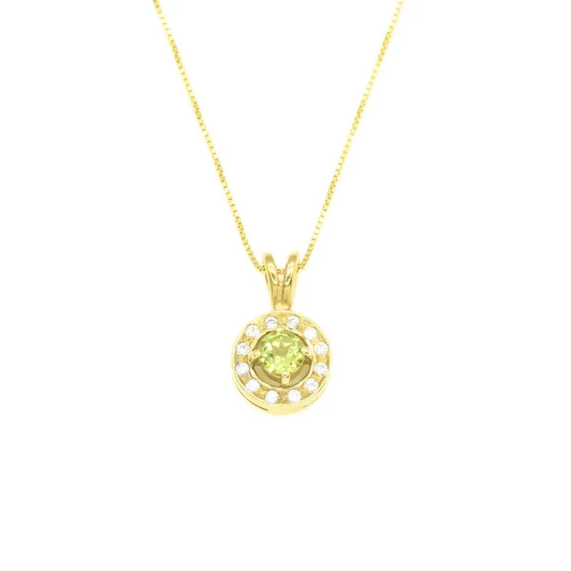 Gold Peridot Pendant - Natural Peridot Necklace, Round Dainty Green Pendant