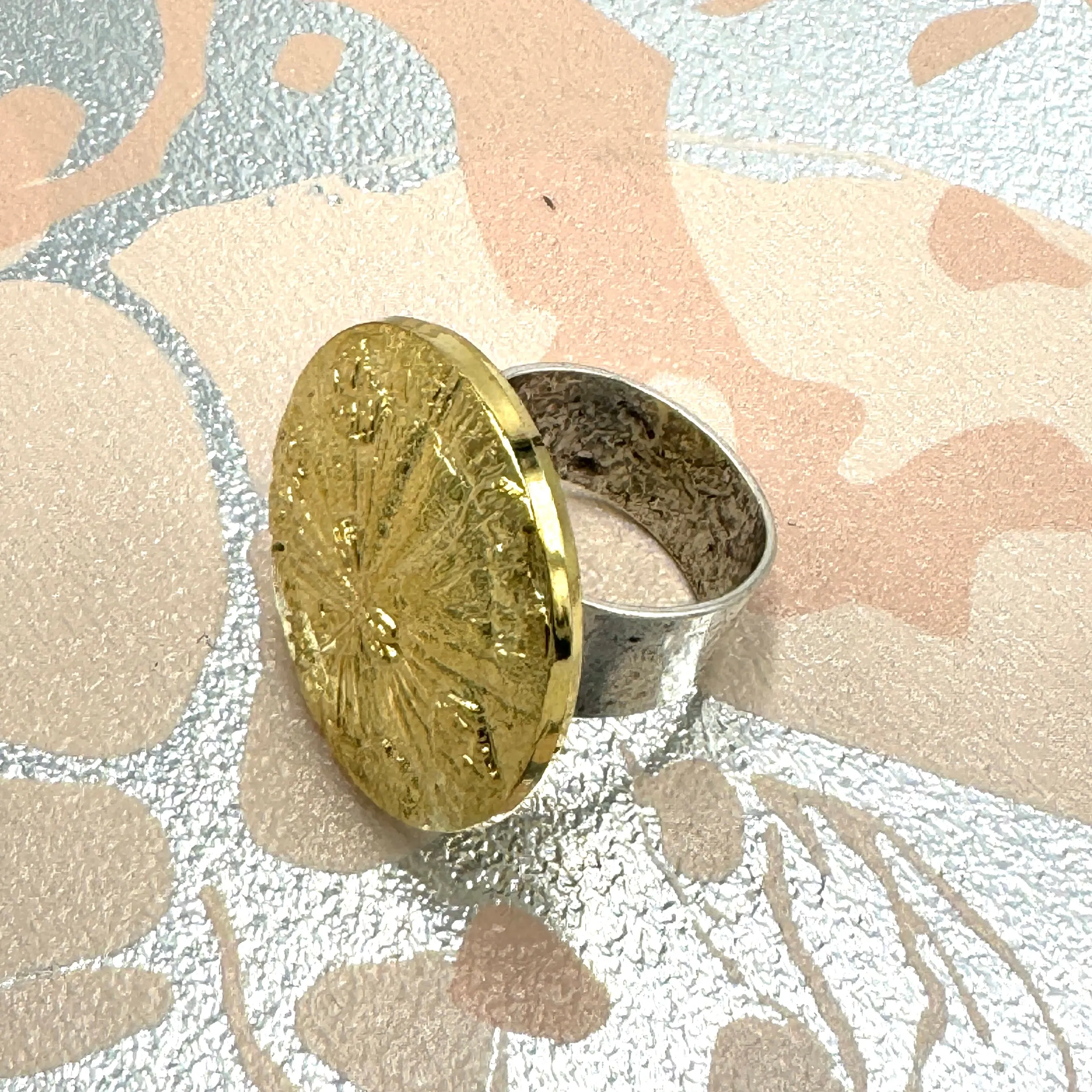 Gold Radiant "Fossil" Cocktail Ring