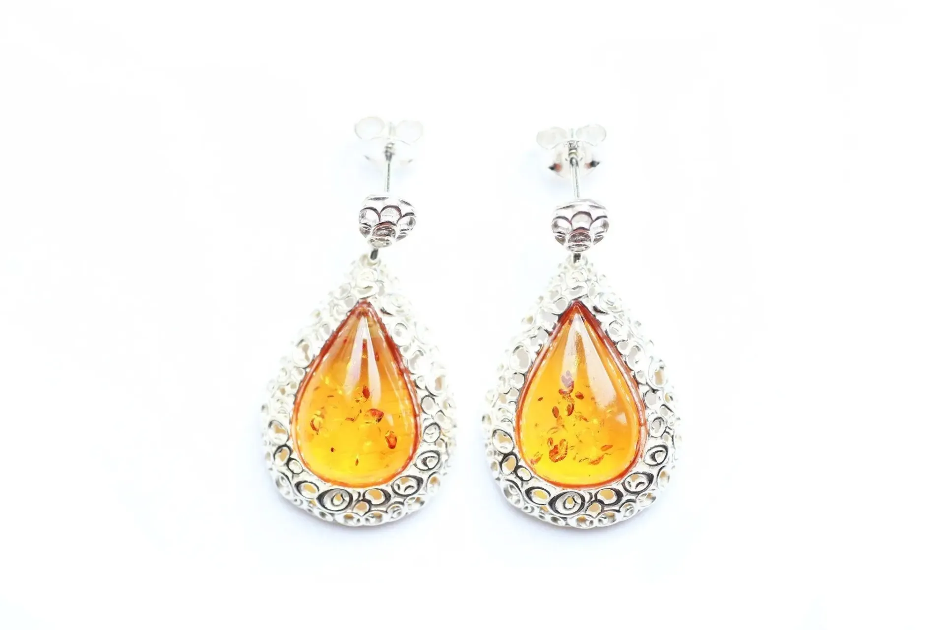 Golden Amber Pear Drop Frame Earrings - Elegant and Stylish | Sterling Silver & Baltic Amber