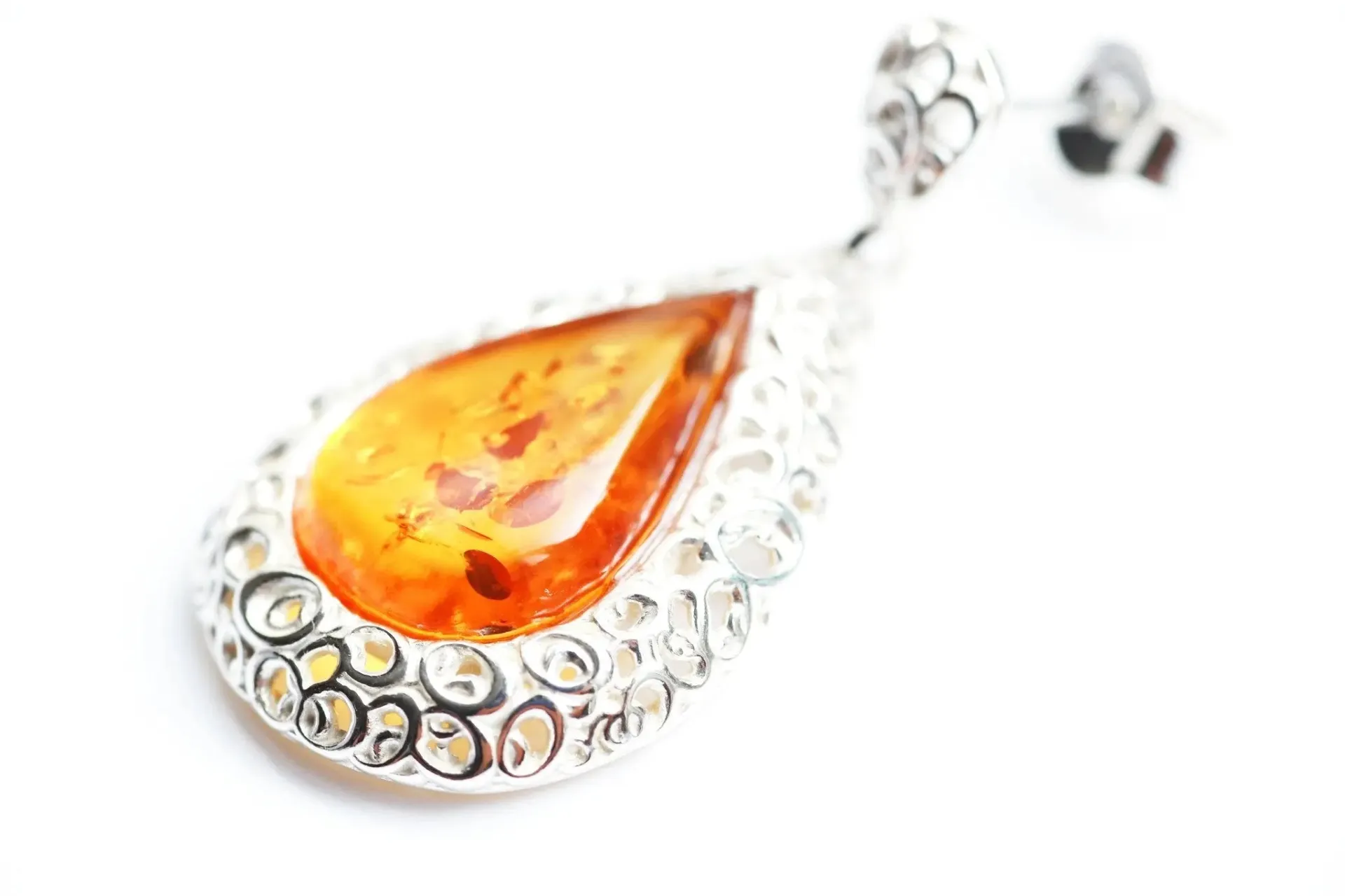 Golden Amber Pear Drop Frame Earrings - Elegant and Stylish | Sterling Silver & Baltic Amber