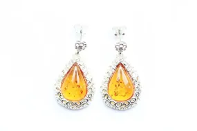 Golden Amber Pear Drop Frame Earrings - Elegant and Stylish | Sterling Silver & Baltic Amber