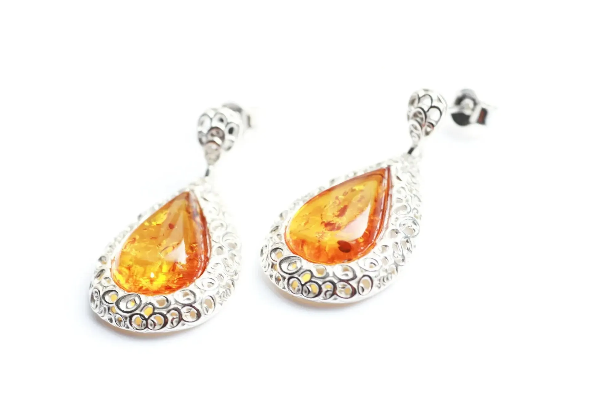 Golden Amber Pear Drop Frame Earrings - Elegant and Stylish | Sterling Silver & Baltic Amber