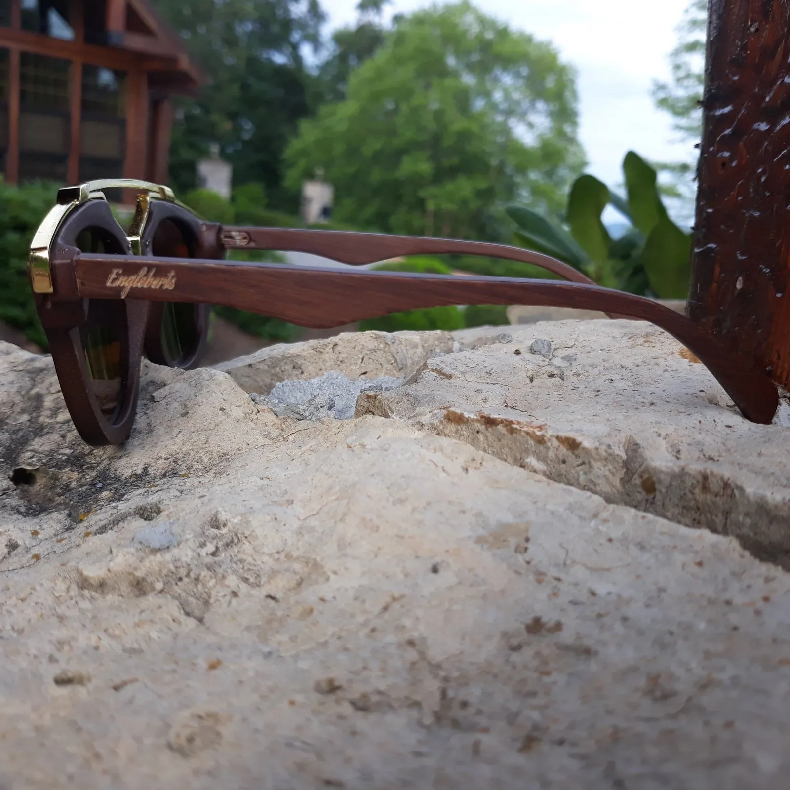 Golden Trim Cherry Wood Polarized Sunglasses