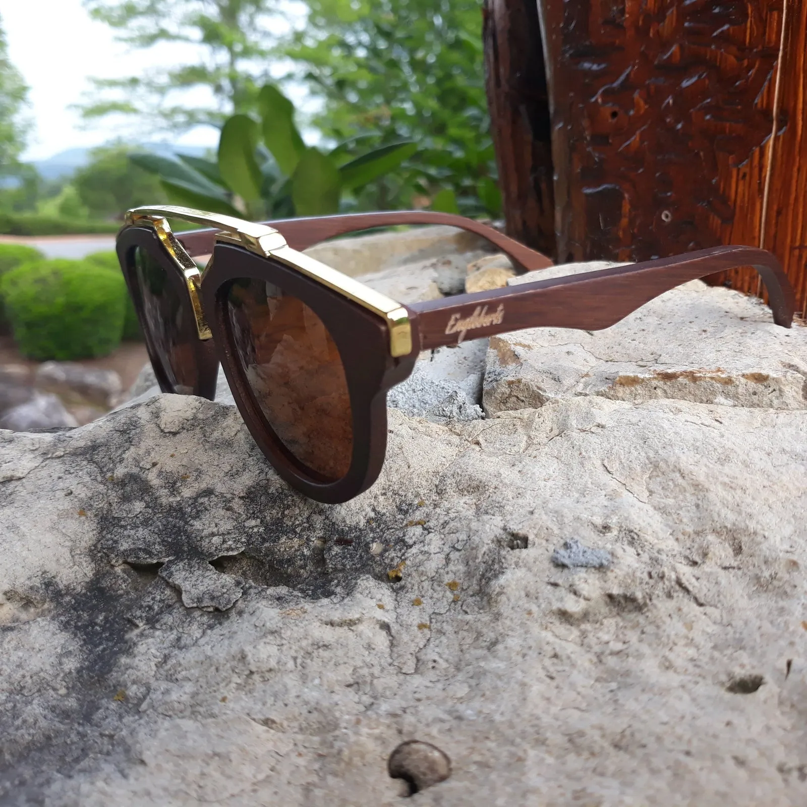 Golden Trim Cherry Wood Polarized Sunglasses