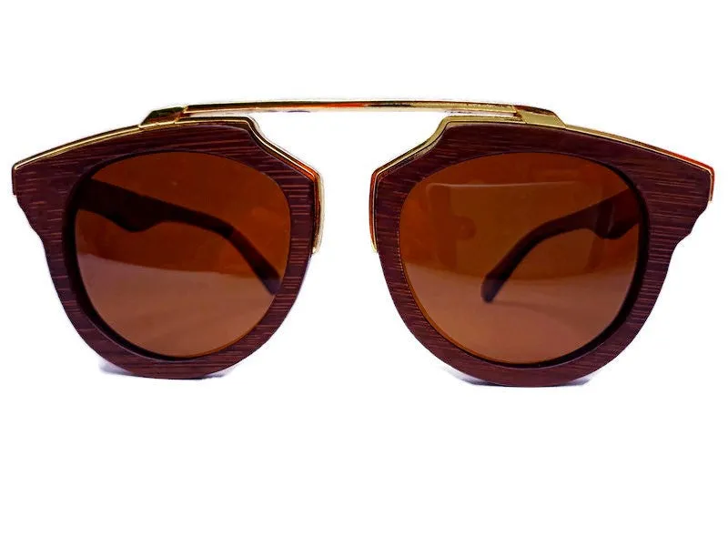 Golden Trim Cherry Wood Polarized Sunglasses