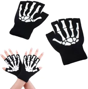 Halloween gloves, Night half finger gloves, Knitted night light gloves