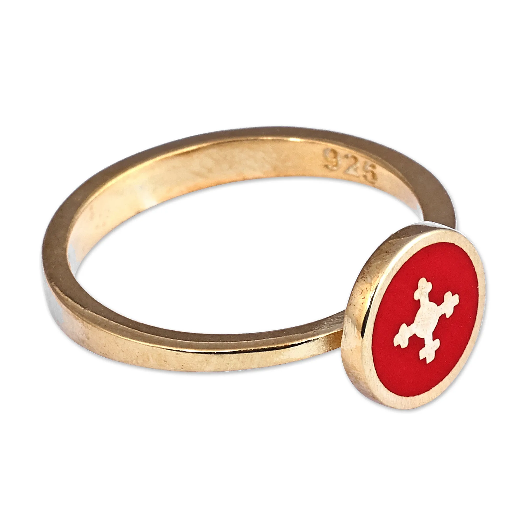 Hand-Painted Red 18k Gold-Plated Marash Cocktail Ring - Marash Passion | NOVICA