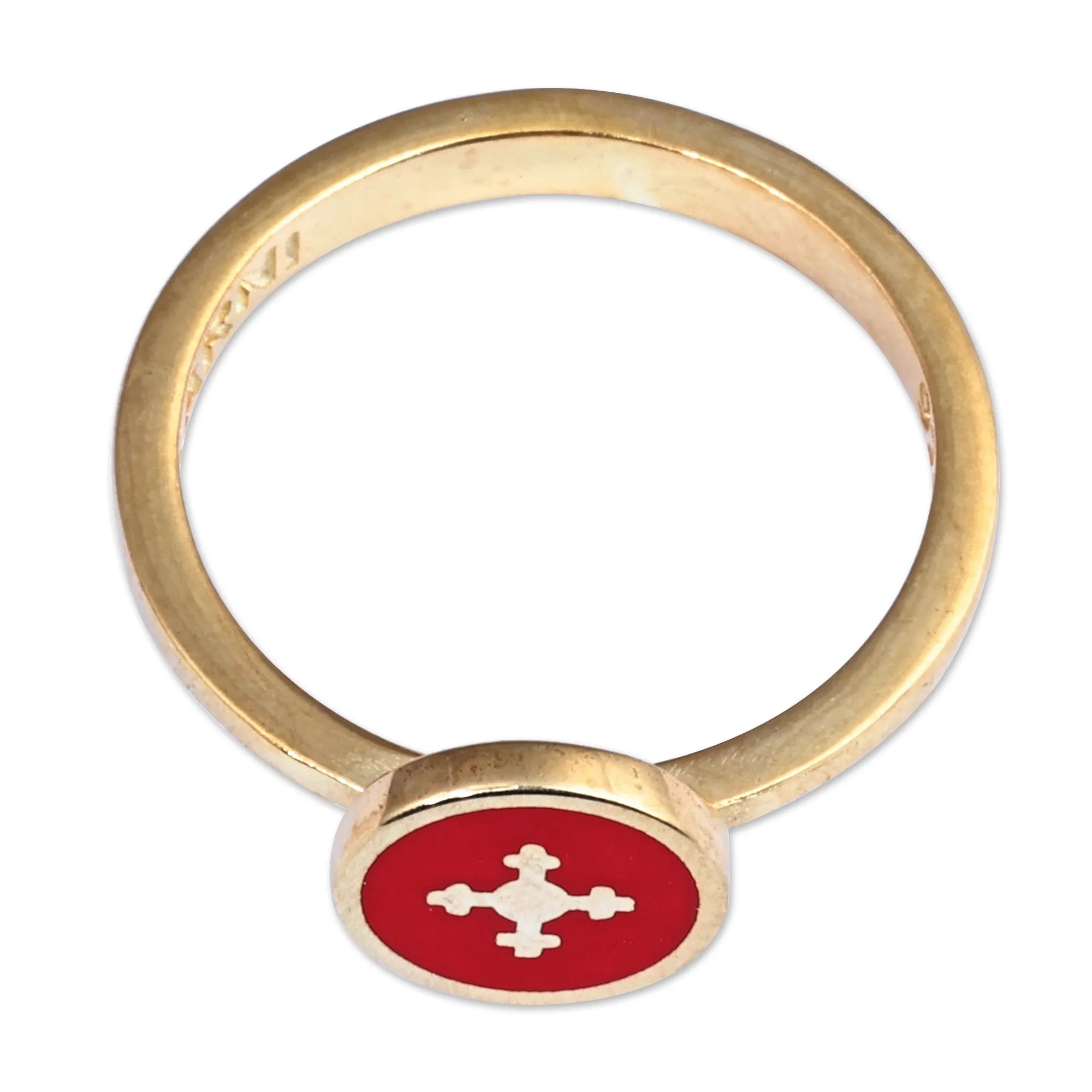 Hand-Painted Red 18k Gold-Plated Marash Cocktail Ring - Marash Passion | NOVICA