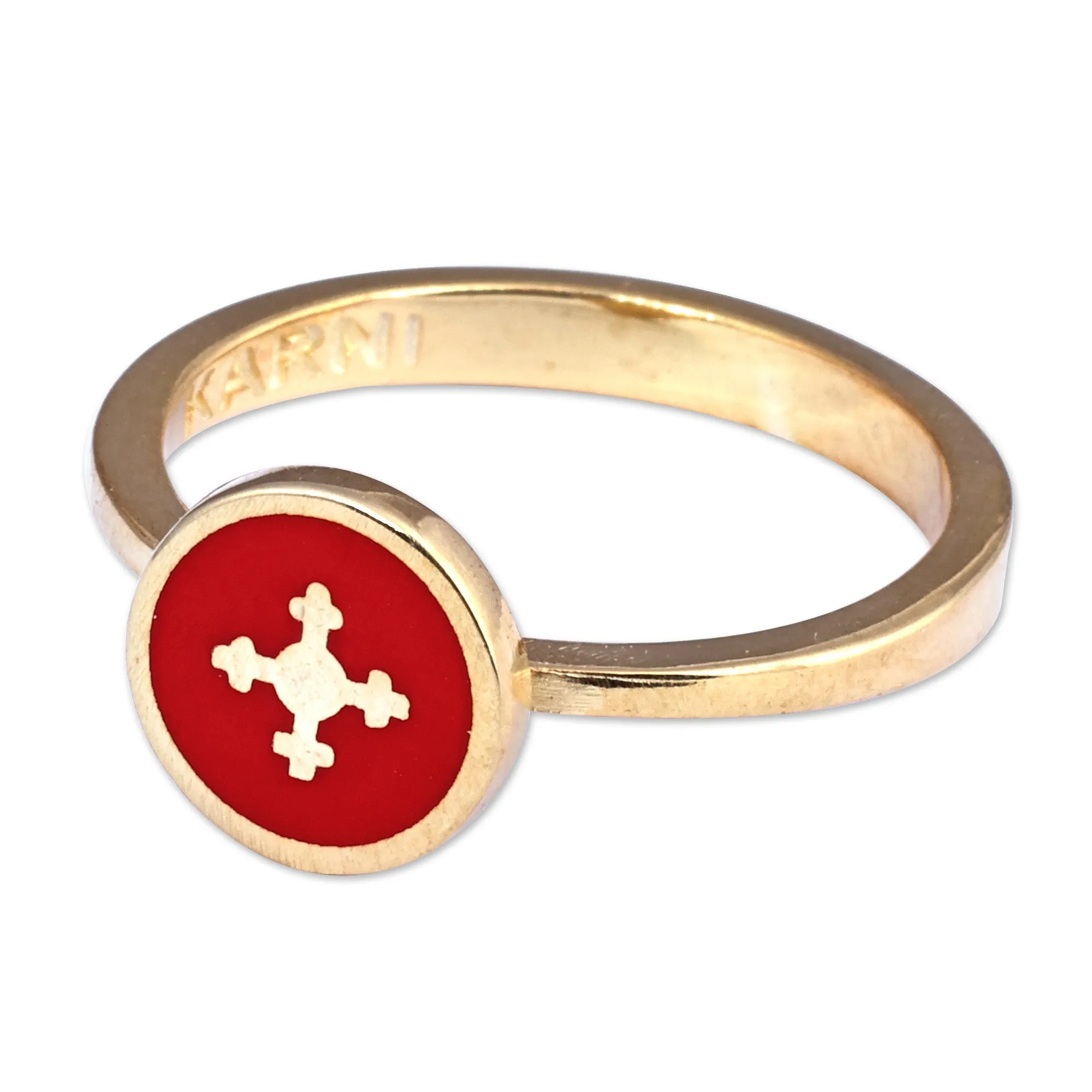 Hand-Painted Red 18k Gold-Plated Marash Cocktail Ring - Marash Passion | NOVICA