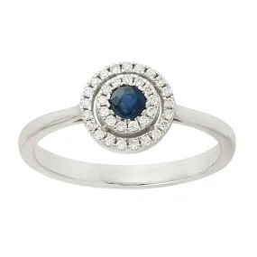 Handmade 14k White Gold Blue Sapphire Pave Diamond Precious Stone Halo Ring For Women