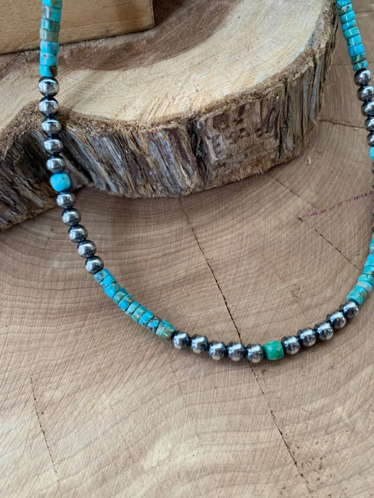 Handmade Sterling Silver Pearl & Heishi Choker Necklace