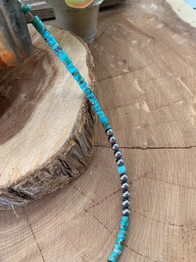 Handmade Sterling Silver Pearl & Heishi Choker Necklace