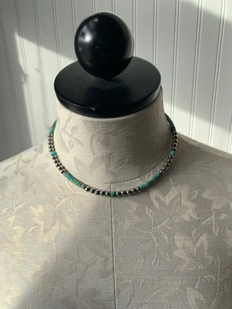 Handmade Sterling Silver Pearl & Heishi Choker Necklace